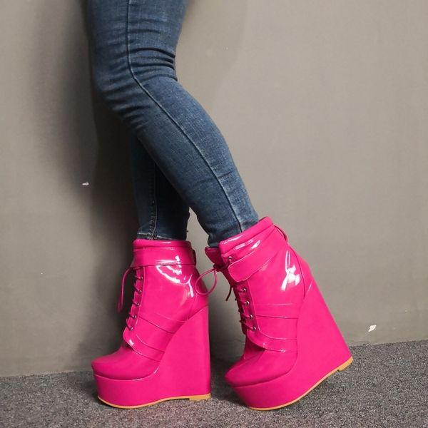 boots ol'woman winter ankle boots high heels round toe red pink shoes shiny woman plus me size 5-15 gjbk, Black
