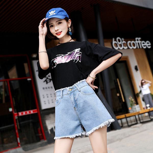 women's shorts 2020 new korean students' high waist rough edge a-line denim for summer loose wide leg pants, White;black
women's shorts 2020 new korean students' high waist rough edge a-line denim for summer loose wide leg pants, White;black