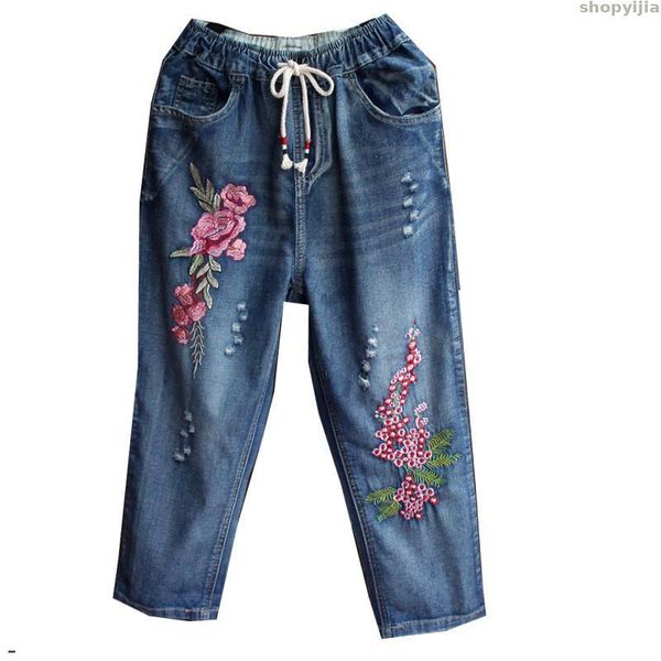 women's jeans flowers loose nine points female line letter embroidered trousers women summer, Blue
women's jeans flowers loose nine points female line letter embroidered trousers women summer, Blue