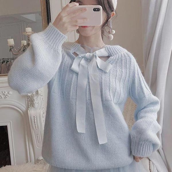 women's sweaters winter autumn knit bow lace up long sleeve o-neck solid pullovers woman sweater female pl075, White;black
women's sweaters winter autumn knit bow lace up long sleeve o-neck solid pullovers woman sweater female pl075, White;black
