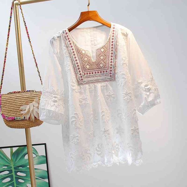 vanovich summer cotton blouses and women's round neck wild casual embroidery fashion women clothing 210615, White
vanovich summer cotton blouses and women's round neck wild casual embroidery fashion women clothing 210615, White