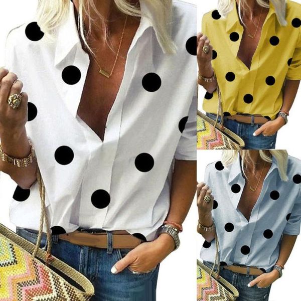 office lady turn down collar long sleeve polka dots print shirt casual blouse women plus size women's blouses & shirts, White
office lady turn down collar long sleeve polka dots print shirt casual blouse women plus size women's blouses & shirts, White