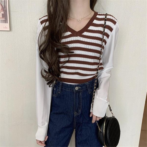 women's sweaters korean spring clothing patchwork striped knitted sweater pullovers v-neck sleeve weater ladies jumper tshir, White;black
women's sweaters korean spring clothing patchwork striped knitted sweater pullovers v-neck sleeve weater ladies jumper tshir, White;black