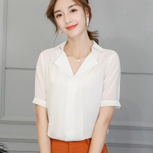 women's blouses & shirts women short sleeve all-match trendy solid color v-neck slim womens clothing korean style elegant top, White
women's blouses & shirts women short sleeve all-match trendy solid color v-neck slim womens clothing korean style elegant top, White