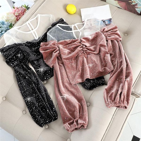 women folds lantern sleeve beading blouse autumn sweet mesh patchwork velvet blouses female short sequins shirt ab1948 women's & shirt, White
women folds lantern sleeve beading blouse autumn sweet mesh patchwork velvet blouses female short sequins shirt ab1948 women's & shirt, White