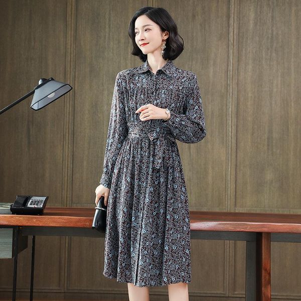 brand silk dress women's spring medium length large lady floral lace up 100% mulberry casual dresses, Black;gray
brand silk dress women's spring medium length large lady floral lace up 100% mulberry casual dresses, Black;gray