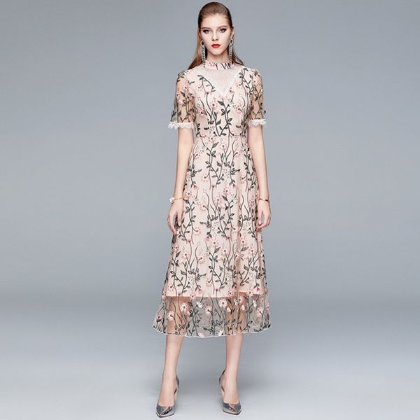 summer women stand collar flower embroidered a-line dress female chic elegant high waist mesh office ladies vestidos 210514, Black;gray
summer women stand collar flower embroidered a-line dress female chic elegant high waist mesh office ladies vestidos 210514, Black;gray