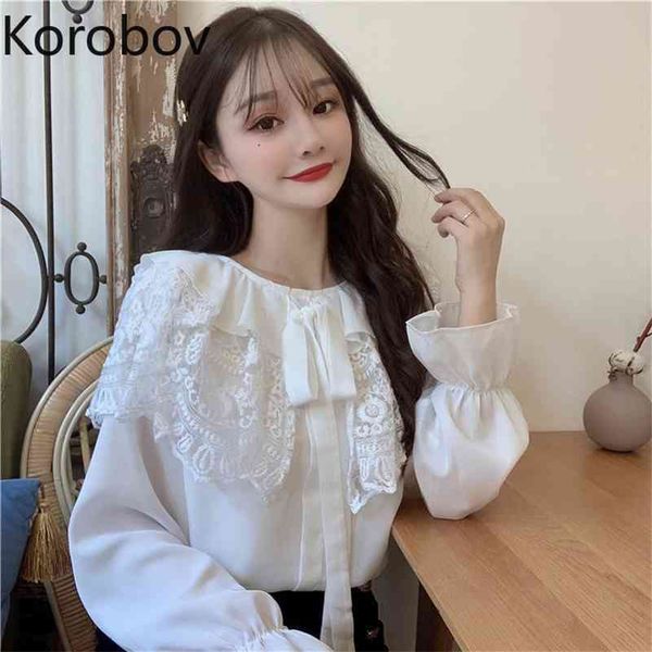 korobov lace patchwork peter pan collar women blouses vintage flare long sleeve blusas mujer new chic female chiffon shirt 210430, White
korobov lace patchwork peter pan collar women blouses vintage flare long sleeve blusas mujer new chic female chiffon shirt 210430, White