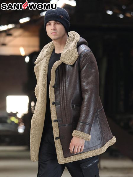 man's sheepskin fur coat thick warm men's genuine leather jacket mid-length shearling overcoat with hooded & faux, Black
man's sheepskin fur coat thick warm men's genuine leather jacket mid-length shearling overcoat with hooded & faux, Black