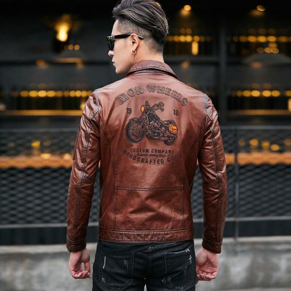 men's leather & faux lhfff 2021 mens slim jacket tide embroidery motorcycle single coat oil wax, Black
men's leather & faux lhfff 2021 mens slim jacket tide embroidery motorcycle single coat oil wax, Black