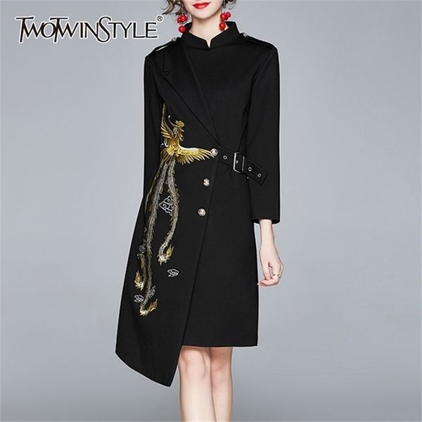 patchwork embroidery for female dress stand collar long sleeve high waist slimming women's elegant 210520, Black;gray
patchwork embroidery for female dress stand collar long sleeve high waist slimming women's elegant 210520, Black;gray