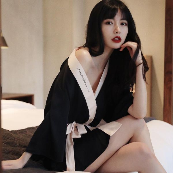 brand women ice silk pajamas home wear short sleeve bathrobe summer nightdress comfortable satin women's sleepwear, Black;red
brand women ice silk pajamas home wear short sleeve bathrobe summer nightdress comfortable satin women's sleepwear, Black;red