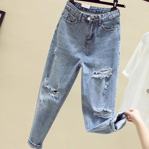 women's jeans ly varey lin summer women washed loose denim pants straight ankle length female tassel hole high waist trousers, Blue
women's jeans ly varey lin summer women washed loose denim pants straight ankle length female tassel hole high waist trousers, Blue