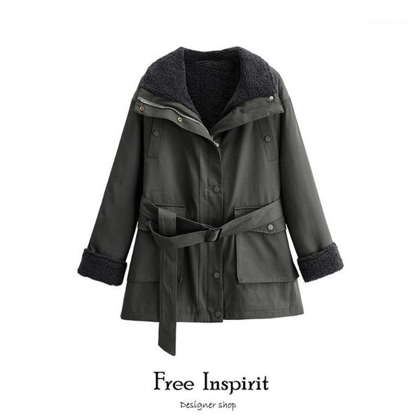 inspirit arrival winter female coat warm solid casual vintage thick lamb hair turn-down collar women's belt parkas, Black
inspirit arrival winter female coat warm solid casual vintage thick lamb hair turn-down collar women's belt parkas, Black