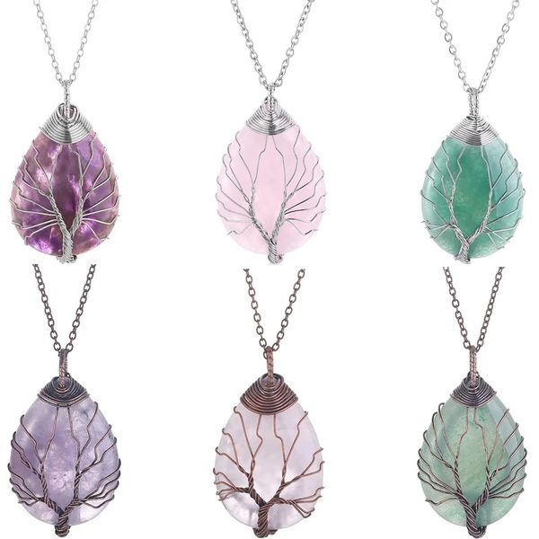 wire wrapped tree of life chakra waterdrop pendant healing crystal energy stone quartz necklaces fashion women men jewelry wholesale, Silver
wire wrapped tree of life chakra waterdrop pendant healing crystal energy stone quartz necklaces fashion women men jewelry wholesale, Silver