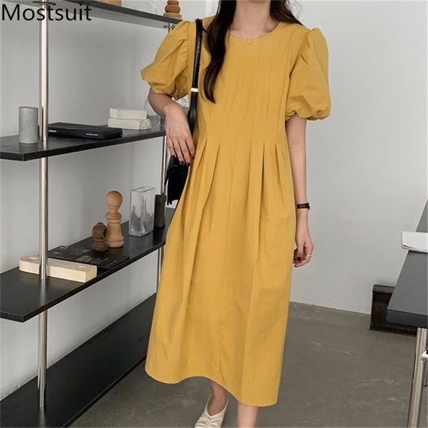 summer korean puff sleeve women dress short o-neck pleated waist long dresses solid fashion elegant ladies vestidos 210513, Black;gray
summer korean puff sleeve women dress short o-neck pleated waist long dresses solid fashion elegant ladies vestidos 210513, Black;gray