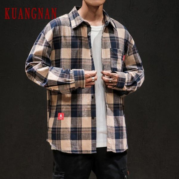 men's casual shirts kuangnan plaid long sleeve shirt men streetwear blouse hip hop 5xl 2021 autumn, White;black
men's casual shirts kuangnan plaid long sleeve shirt men streetwear blouse hip hop 5xl 2021 autumn, White;black