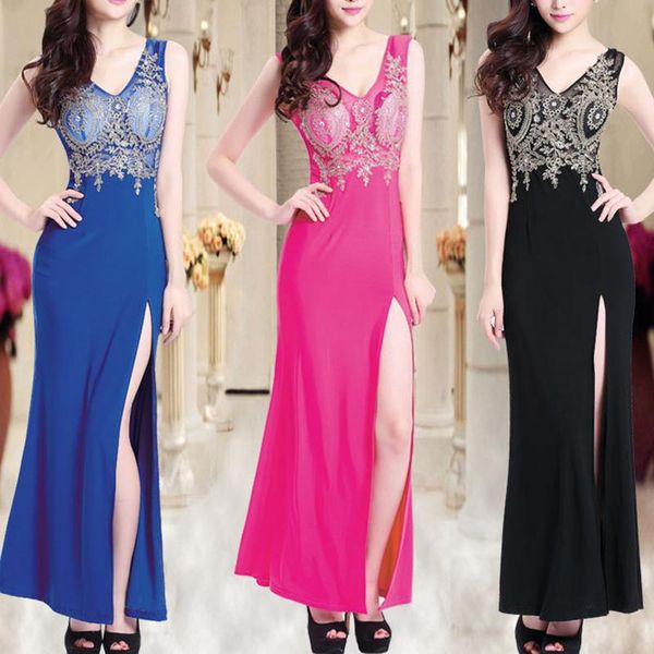 party dresses v neck sleeveless plus size evening lady elegant appliques high split slim full length cocktail vestidos de noche, White;black
party dresses v neck sleeveless plus size evening lady elegant appliques high split slim full length cocktail vestidos de noche, White;black