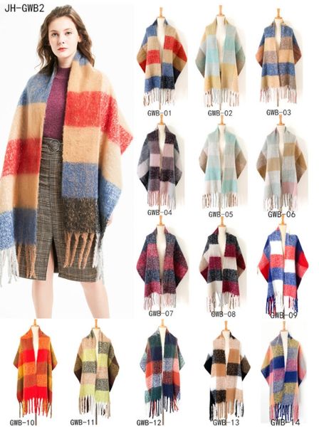 

195*50+15 cm women loop yarn cashmere pashmina scarves autumn winter thick fringed plaid warm scarf woman shawl travel fashion wraps wholesa, Blue;gray
