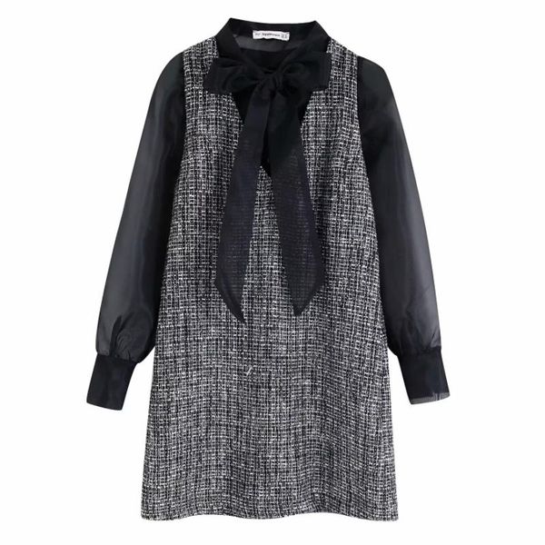casual dresses women elegant bow tied collar organza patchwork tweed woolen mini dress office lady long sleeve vestidos clothing, Black;gray
casual dresses women elegant bow tied collar organza patchwork tweed woolen mini dress office lady long sleeve vestidos clothing, Black;gray