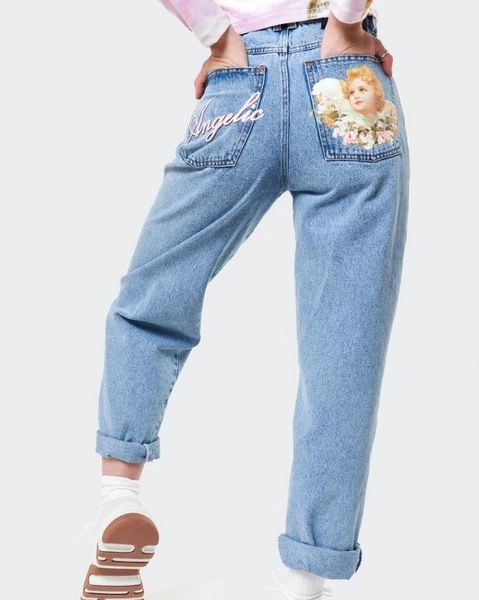 women's jeans european and american high waist 2021 summer street style loose thin angel print straight ankle pants women, Blue
women's jeans european and american high waist 2021 summer street style loose thin angel print straight ankle pants women, Blue