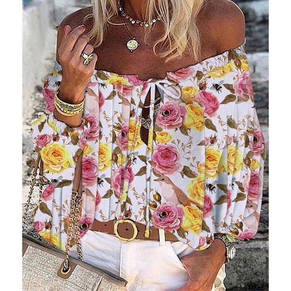 women's blouses & shirts 2021 women spring autumn print chiffon tee floral plus size sash off shoulder casual femme blouse shirt b, White
women's blouses & shirts 2021 women spring autumn print chiffon tee floral plus size sash off shoulder casual femme blouse shirt b, White