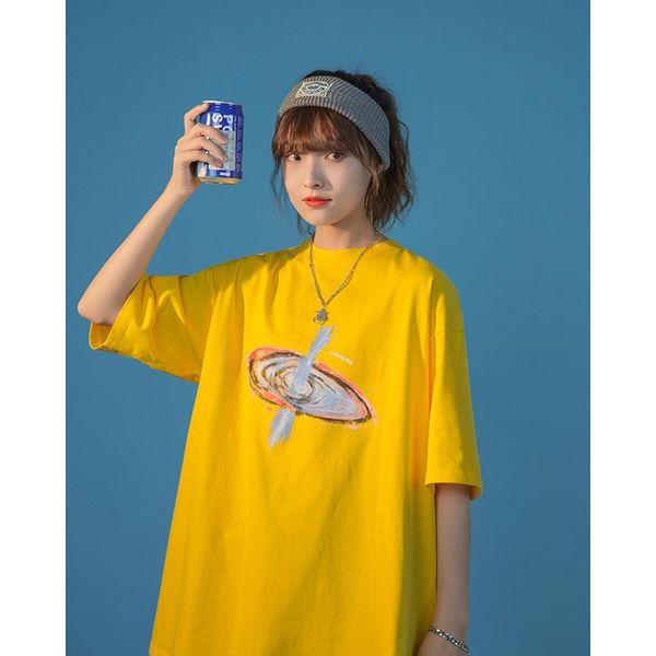 women's t-shirt real s star universe graffiti female 2021 summer style loose half sleeve top, White
women's t-shirt real s star universe graffiti female 2021 summer style loose half sleeve top, White