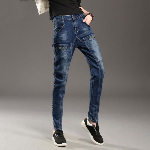 women's jeans fleece warm denim harem pants big pockets retor lady boyfriend loose casual hip hop collapse trousers, Blue
women's jeans fleece warm denim harem pants big pockets retor lady boyfriend loose casual hip hop collapse trousers, Blue