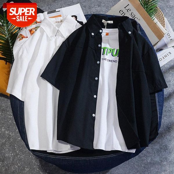 simple basic white shirt short sleeve japanese blue solid color five-point loose #gw0g, White;black
simple basic white shirt short sleeve japanese blue solid color five-point loose #gw0g, White;black