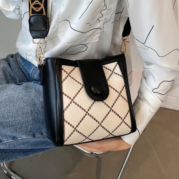shoulder bags small diamond lattice bucket bag women wide strap pu leather messenger lady quilted crossbody