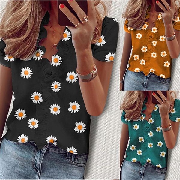 women's blouses & shirts daisy print ruffle blouse office lady 2021 summer short sleeve slim women v-neck, White
women's blouses & shirts daisy print ruffle blouse office lady 2021 summer short sleeve slim women v-neck, White