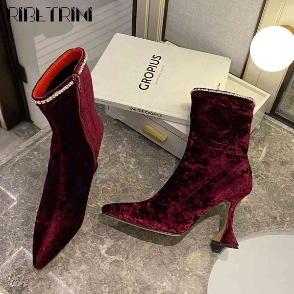 boots brand design wine glass heel pointed toe sock booties chic autumn winter party shoes boots women, Black