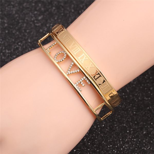 bangles bracelet copper inlaid zircon love titanium steel roman letter gold opening adjustable set, Black
bangles bracelet copper inlaid zircon love titanium steel roman letter gold opening adjustable set, Black