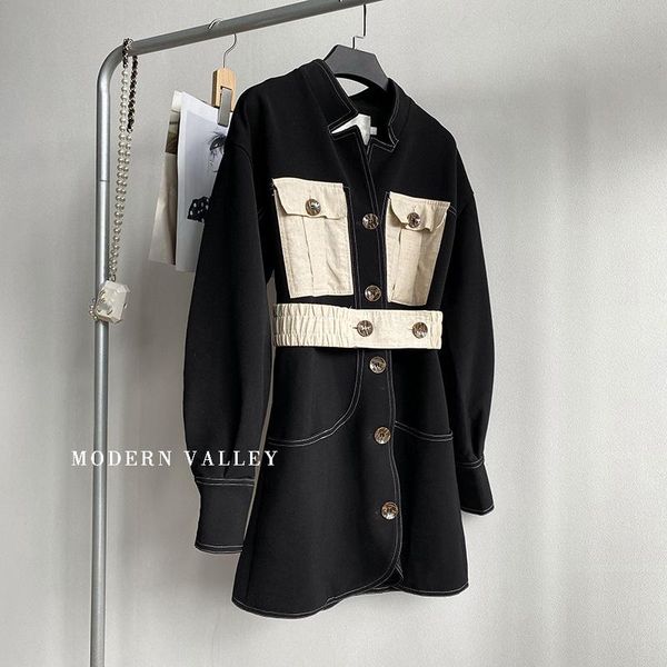 casual dresses vintage fashion contrast color stand collar suit dress 2021 spring autumn chic pocket ol full sleeves black for women, Black;gray
casual dresses vintage fashion contrast color stand collar suit dress 2021 spring autumn chic pocket ol full sleeves black for women, Black;gray