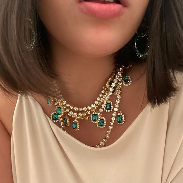 multi layer green crystal cube pendant necklace statement choker for women hip hop tennis rhinestone chain men jewelry necklaces, Silver
multi layer green crystal cube pendant necklace statement choker for women hip hop tennis rhinestone chain men jewelry necklaces, Silver