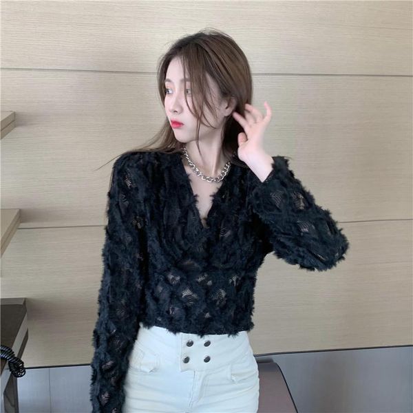 french spring and autumn shirt-style lace long-sleeved v-neck stitching short furry shirt women's blouses & shirts, White
french spring and autumn shirt-style lace long-sleeved v-neck stitching short furry shirt women's blouses & shirts, White