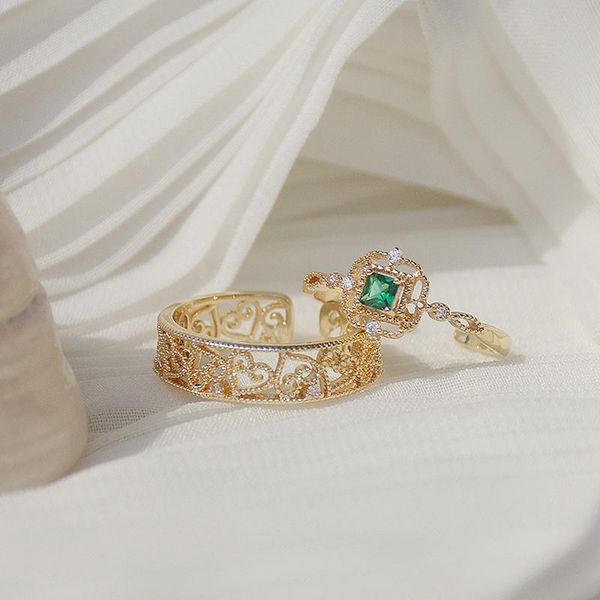 cluster rings 2021 korean heart pattern lace ring for women crystal green gem bling zircon femme wedding bridal jewelry accessories, Golden;silver
cluster rings 2021 korean heart pattern lace ring for women crystal green gem bling zircon femme wedding bridal jewelry accessories, Golden;silver