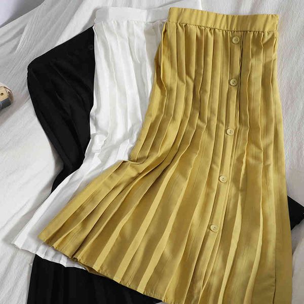 fashion elegant solid color long skirt summer high waist over-the-knee korean breasted student pleated female 210420, Black
fashion elegant solid color long skirt summer high waist over-the-knee korean breasted student pleated female 210420, Black