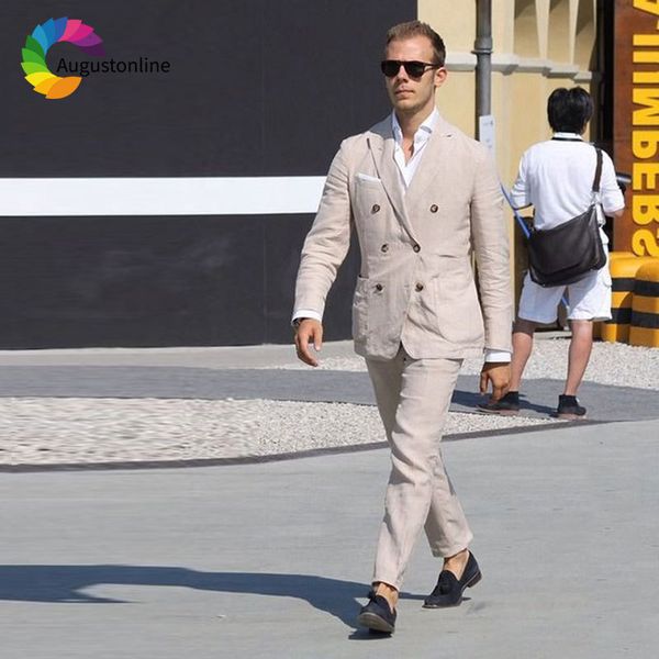 men's suits & blazers custom made beige linen men double breasted groom tuxedos casual man peaked lapel 2 pieces jacket pants, White;black
men's suits & blazers custom made beige linen men double breasted groom tuxedos casual man peaked lapel 2 pieces jacket pants, White;black