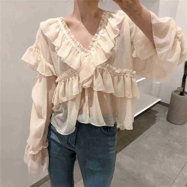 korean ruffles chic all match summer loose casual v-neck sweet clothe fashion women solid blouses 210525, White
korean ruffles chic all match summer loose casual v-neck sweet clothe fashion women solid blouses 210525, White