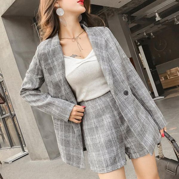 vintage gray plaid women short suits full-sleeve blazer jacket & shorts summer casual 2 pieces female pants women's two piece, White
vintage gray plaid women short suits full-sleeve blazer jacket & shorts summer casual 2 pieces female pants women's two piece, White