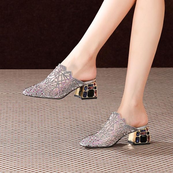 crystal party dancing shoes woman spring summer women mules genuine leather square toe high heels pumps slippers, Black
crystal party dancing shoes woman spring summer women mules genuine leather square toe high heels pumps slippers, Black