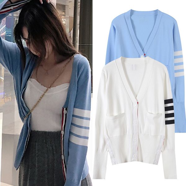 slim fit cardigan 2021 new coat sweater sleeve arm four bar tb women, White;black