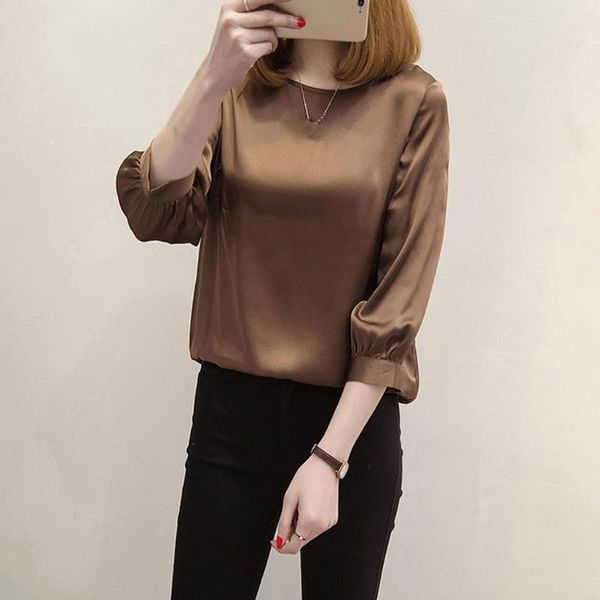 women's blouses & shirts women round neck cropped three quarter sleeve silk shirt office work wear satin blouse lady elegant, White
women's blouses & shirts women round neck cropped three quarter sleeve silk shirt office work wear satin blouse lady elegant, White