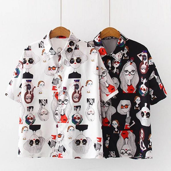 summer women casual retro cartoon print slim short sleeve lapel single buckle blouse women's blouses & shirts, White
summer women casual retro cartoon print slim short sleeve lapel single buckle blouse women's blouses & shirts, White