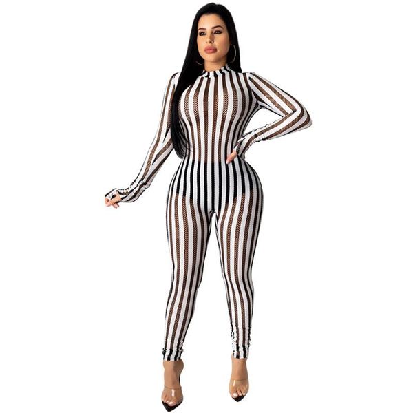 women's jumpsuits & rompers 2021 jumpsuit long sleeve mesh strip bandage bodycon party night club and pants overalls, Black;white
women's jumpsuits & rompers 2021 jumpsuit long sleeve mesh strip bandage bodycon party night club and pants overalls, Black;white