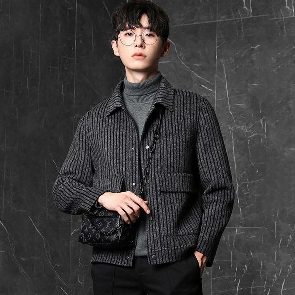 men's wool & blends 2021 autumn winter casual striped mens overcoat thick warm short jacket men turn-down collar woolen wind coats e308, Black
men's wool & blends 2021 autumn winter casual striped mens overcoat thick warm short jacket men turn-down collar woolen wind coats e308, Black
