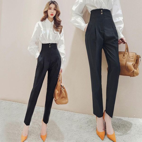 women's pants & capris fashion suit high waist slim harem 2021 summer ankle-length black trousers women baggy, Black;white
women's pants & capris fashion suit high waist slim harem 2021 summer ankle-length black trousers women baggy, Black;white