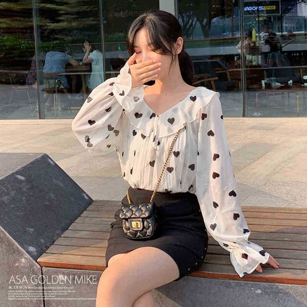 women's blouses & shirts autumn korea fashion womens and long sleeve loose peter pan collar chiffon print kzdf, White
women's blouses & shirts autumn korea fashion womens and long sleeve loose peter pan collar chiffon print kzdf, White