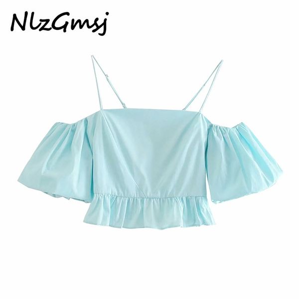 women blouse crop summer woman short puff sleeve elastic female chic ruffle hem shirt 04 210628, White
women blouse crop summer woman short puff sleeve elastic female chic ruffle hem shirt 04 210628, White